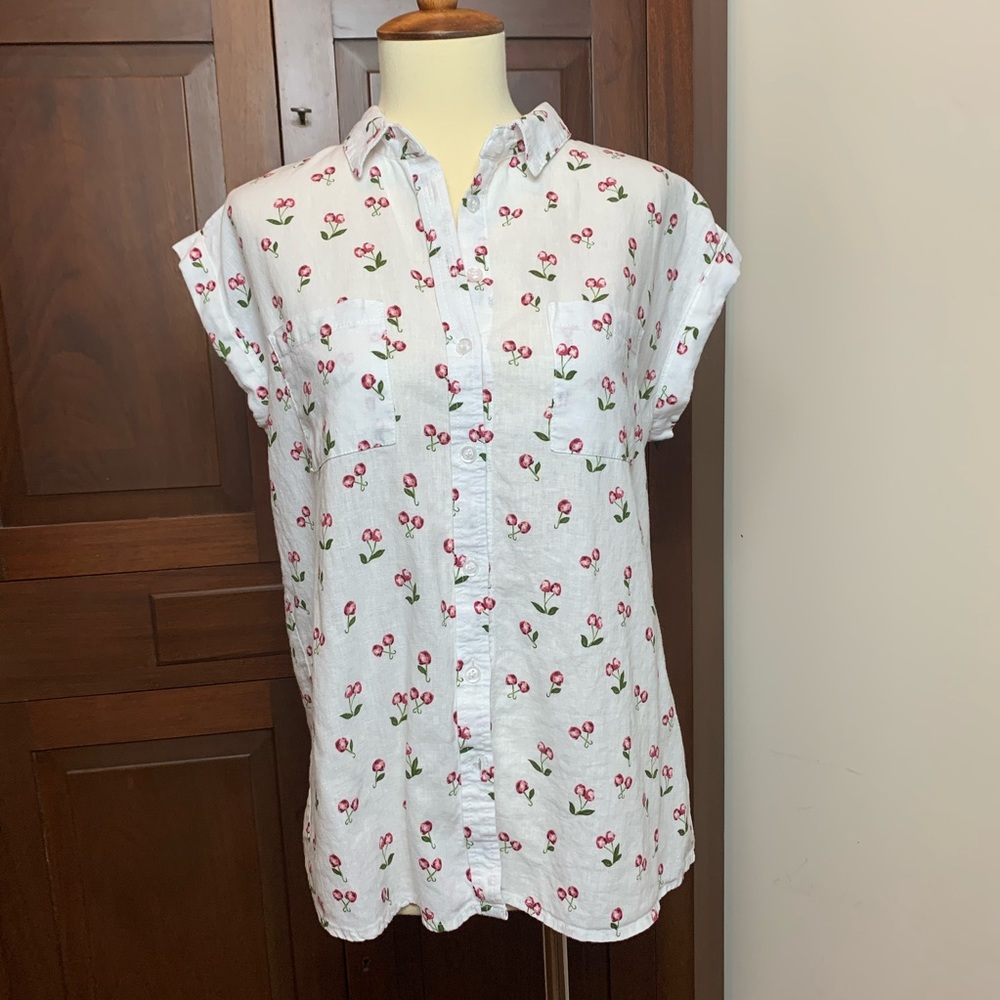 Velvet Heart cherry print sleeveless button shirt
